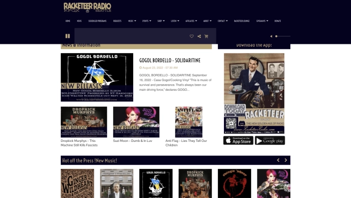 Racketeer Radio website homepage